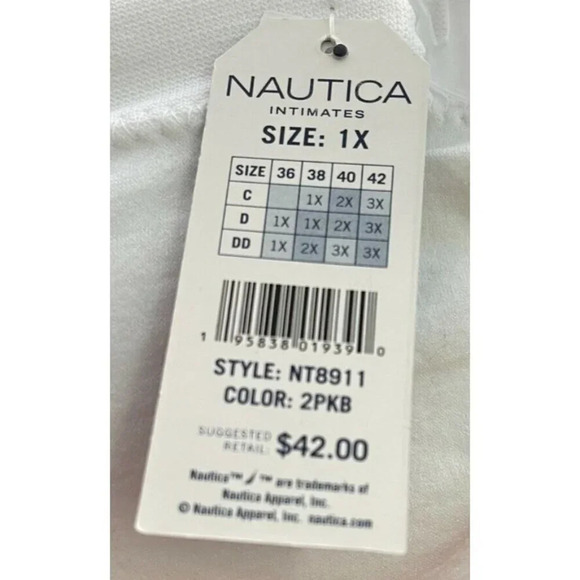 Nautica Plus 1X White-Navy Logo Ruched Front Removable Pads Strapless Bra-2-Pk - Picture 6 of 6